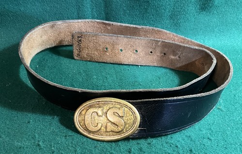 Civil War Reenactment 2 Brass Buckles CS & Texas + a Leather Belt FREE SHIPPING