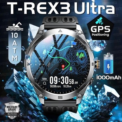 T-Rex3 Ultra Smart Watch 1000mAh GPS Compass 10ATM Waterproof Sports