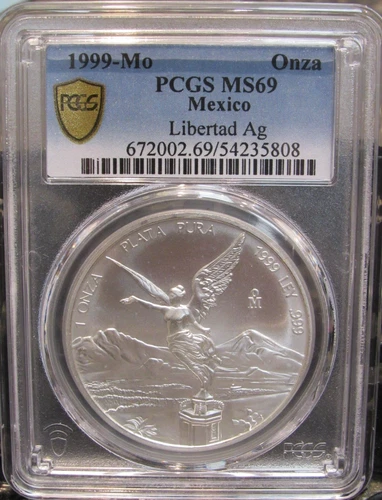 1999 Mo Mexico Onza Silver Libertad PCGS MS69 Low Mintage