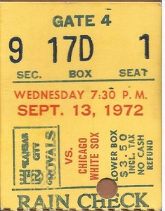 Amos Otis 500th Game 9/13/72 White Sox at Royals Ticket Stub