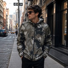 Adidas Aeroready Camo Full Zip Hoodie Green Grey Men's Large Sporty Gorpcore