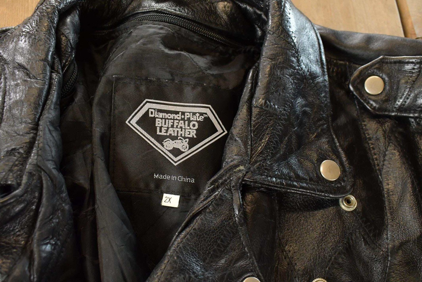Vintage 1980s Diamond Plate Buffalo Leather Biker Motorcycle Jacket Men's 2XL image 4