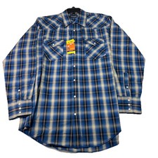 Wrangler Cowboy Cut Western Work Shirt Classic Fit XLT Blue Plaid Pearl Snap Nwt