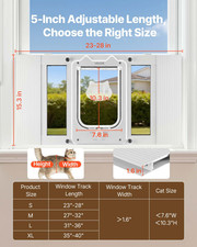 Cat Door for Window, Adjustable to Fit Window Width 23"-28", White