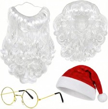 4pc Santa Claus Costume Set Beard Wig Glasses Hat Xmas Cosplay Prop Men