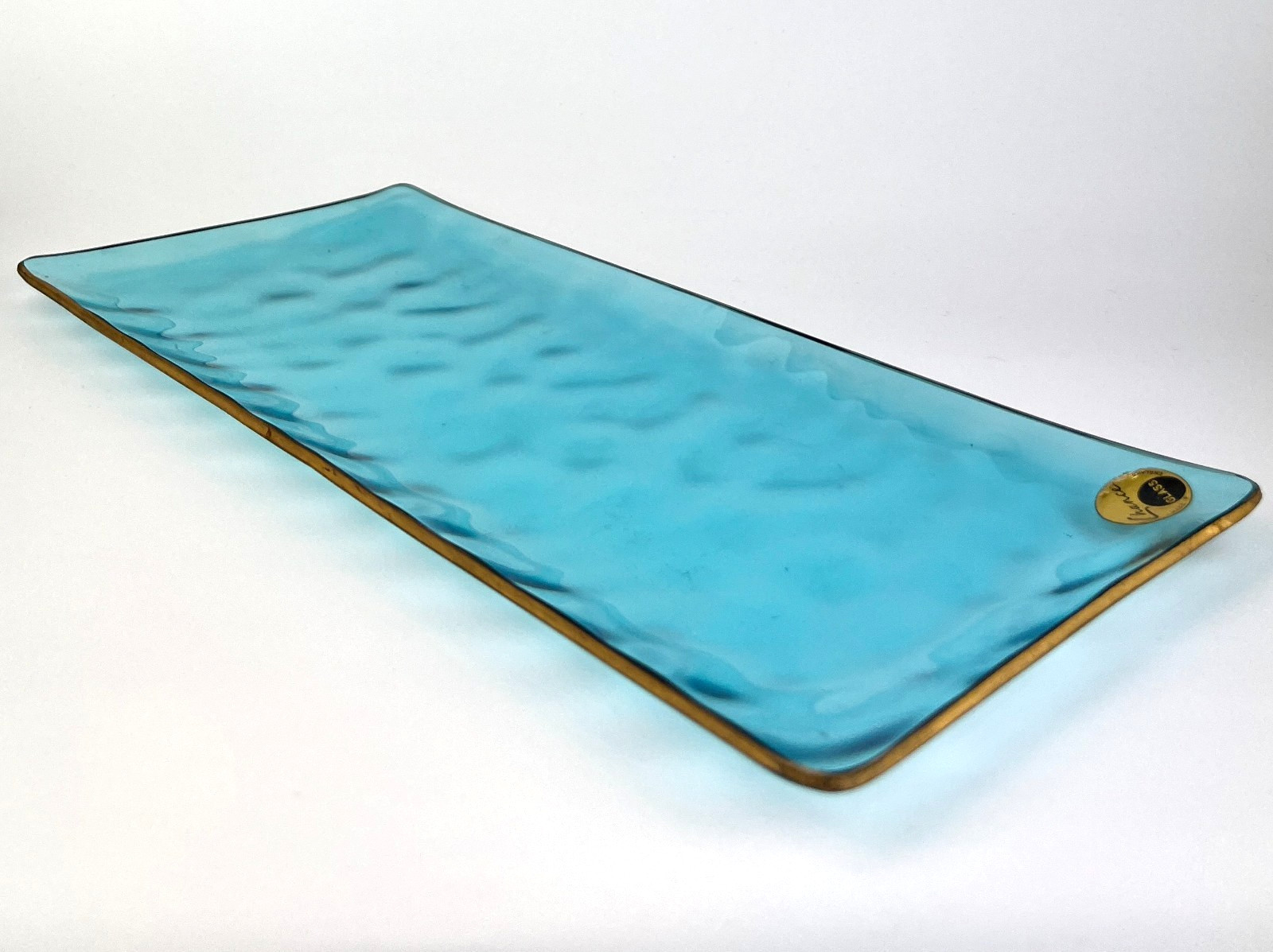 Vintage Chance Glass Serving Platter Set Gold Trim Rectangular & Round Plates 4 image 4