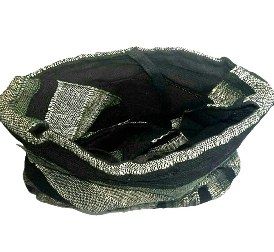 Women Casual Shoulder Sling Bag 24cm Black Granite Grey Cotton Hippie Nepal Boho - Image 4 of 4