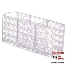 Clear Acrylic Organizer Caddy with 3 Compartments, Multi-Purpose Makeup Brush
