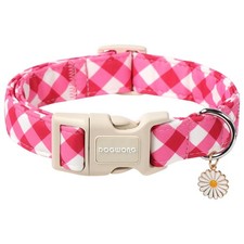 DOGWONG Pink Plaid Dog Collar, Pink Dog Collar Adjustable Soft Natural Fabric...