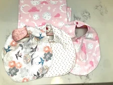 Infant Bib and Burp Cloth Set of 6 - Handmade l Baby  Girl
