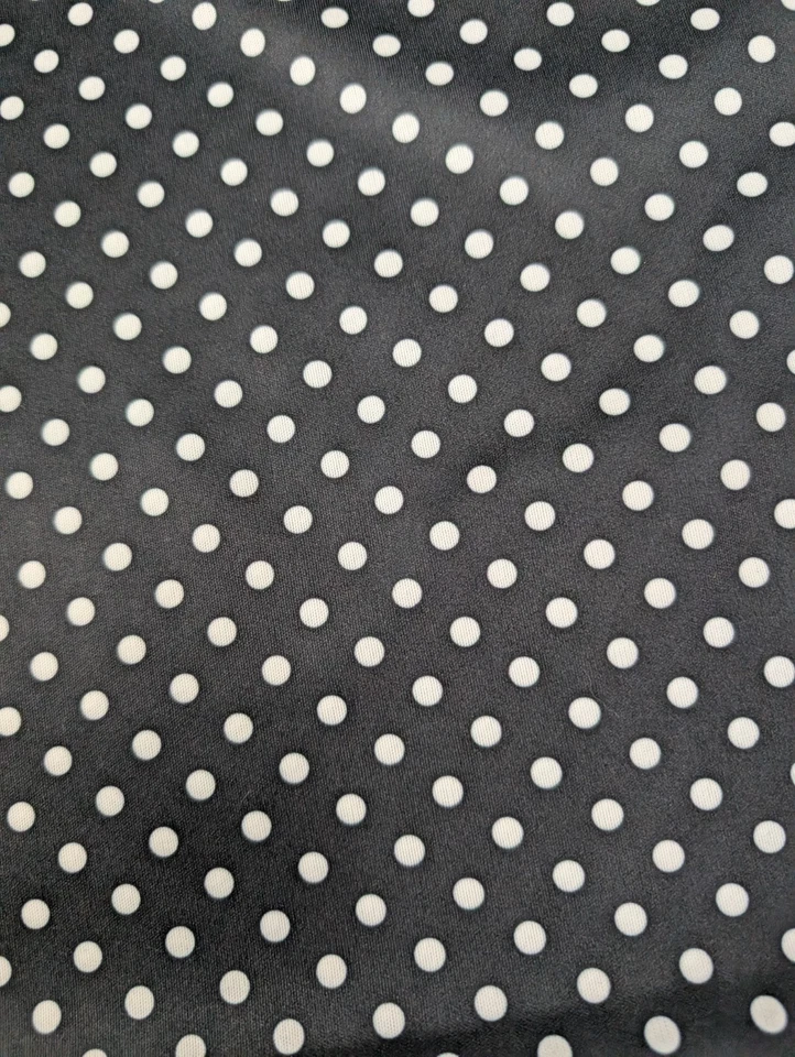 Vintagte Sewing Fabric Thin Black Stretch Knit White Polka Dots 2 Yards 12 In - Image 3 of 4