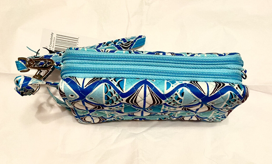 Vera Bradley 3 in 1 Crossbody RFID Wallet Wristlet🐟Go Fish Blue🐟