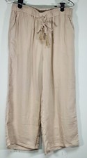 Cupio Pants Women S/P/CH Moonlight Pink Wide Leg Pull On Chambray Pockets Tassle