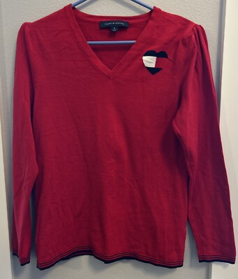 Womens Tommy Hilfiger Heart Sweater V Neck Red Long Sleeves