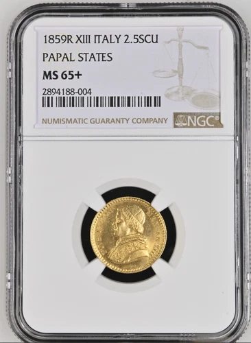 Gem! Italy Papal States (Vatican) 1859 Plus IX 2.5 Scudo NGC 65+ Gold Coin