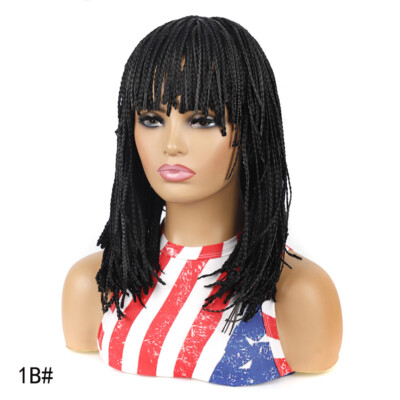 14'' Short BOB Box Braids Wigs for Black Women Synthetic Braiding Wigs Neat Bangs