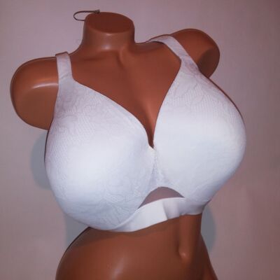 Cacique Bra 48DD Solid White Lace Lightly Lined Full Coverage Comfort Bliss Unde