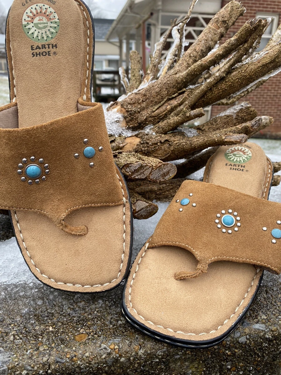 Earth Shoe Womens Gelron 2000 Slide Boho Sandals Brown Leather Slip Ons 8.5