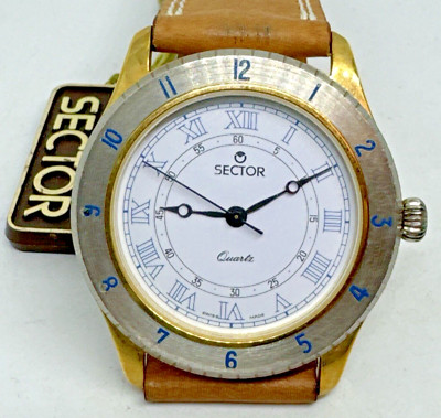 Sector Vintage Quarz Swiss Made 37mm N. O. S. Eta 561.001 Stahl Und Vergoldet
