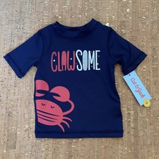Cat  Jack Blue Short Sleeve Swim Shirt Rash Gard Red Crab UPF 50 Boys Size 9M