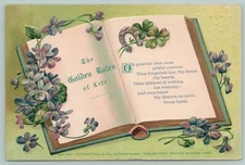 PFB~Open Book~George Lassar Quote~The Golden Rules Of Life~Violets~Horseshoe~Emb