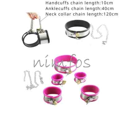 3pcs Stainless Steel and Silicone Hand and Ankle Cuffs Neck Collar with Chain