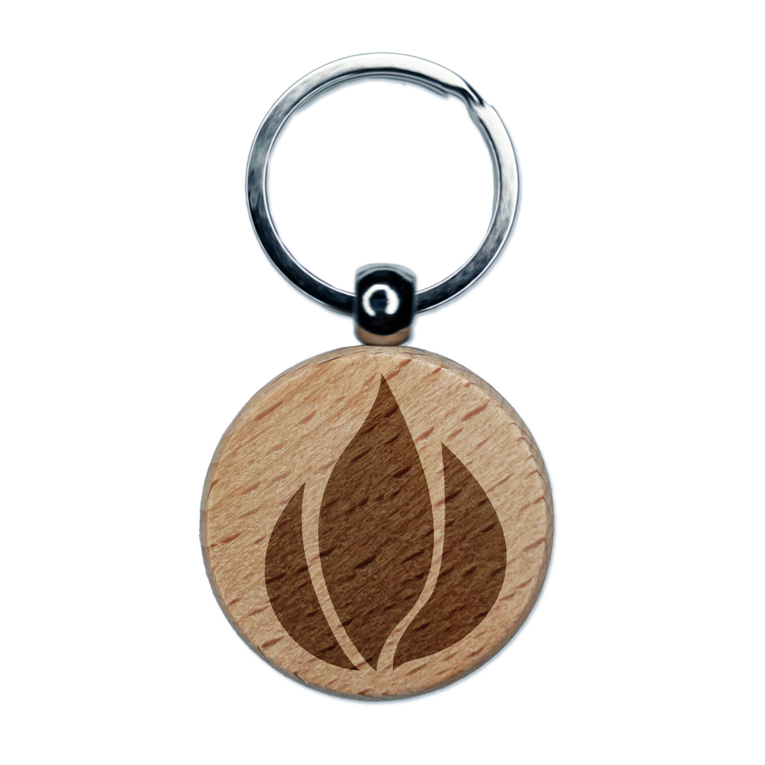 Fire Symbol Engraved Wood Round Keychain Tag Charm