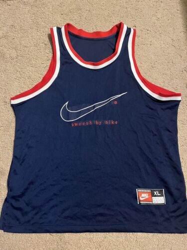Vintage Swoosh By Nike Basketball Jersey Blue Red 