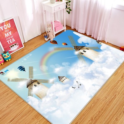 3D Windmill Clouds 023 Non Slip Rug Mat Quality Elegant Photo Carpet US Cobb