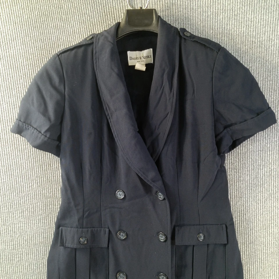 Danny Nicole Shirt Dress Womens 10 Petite Blue Shoulder Pads Epaulettes Pockets - Image 2 of 4