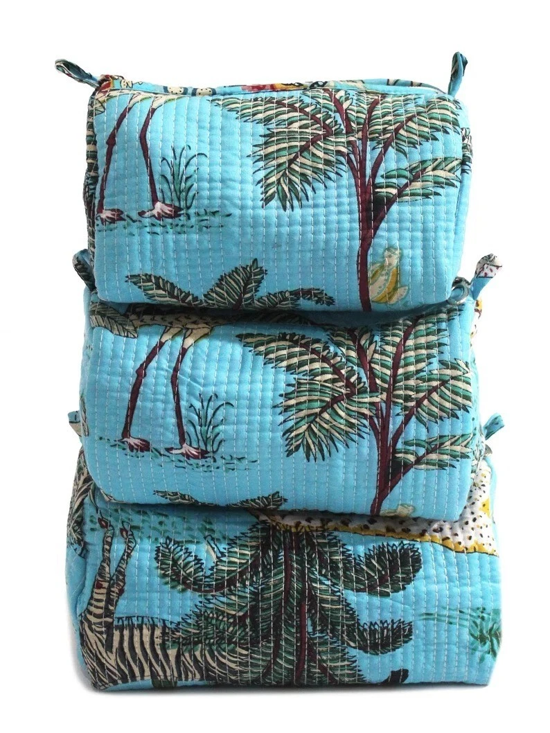 Indian Turquoise Tiger Toiletry Bag Unisex Makeup Bags Waterproof 3 Pcs. Sets US