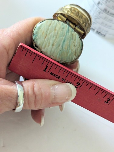 Tara Mesa ? Ivory Color Bone Brass Bangle Bracelet w/ Center Stone Estate 7" - Picture 11 of 13