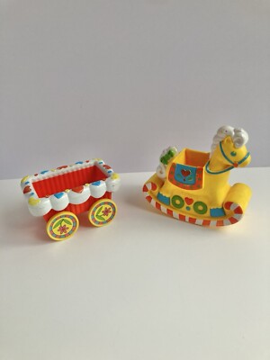Vintage Playskool Holiday Candyland Kids Red Wagon Yellow Rocking Horse