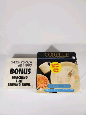 Corelle Cornerstone 1989 Dinnerware  New In Box 320-98 With Bonus Bowl