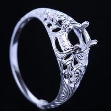 5-6mm Round Solitaire Semi-Mount Engagement Wedding Antique Ring 14K White Gold