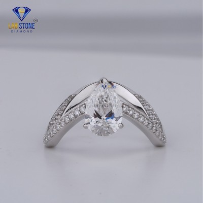 2.504 TCW Pear & Round Cut Labgrown Diamond Ring 925 silver Labstone