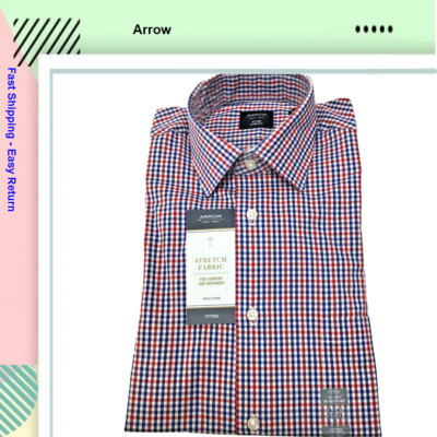 Arrow Fitted Stretch Long Sleeve Dress Shirt Cotton-Polyester Chili Pepper  [S] | eBay
