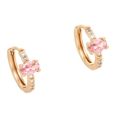Boucles d'Oreilles - Femme - Créoles - Solitaire - Rose - Plaqué Or Jaune 750
