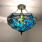 Tiffany Style Ceiling Lights Green Blue Stained Glass Dragonfly 16"H*16"W*16"D