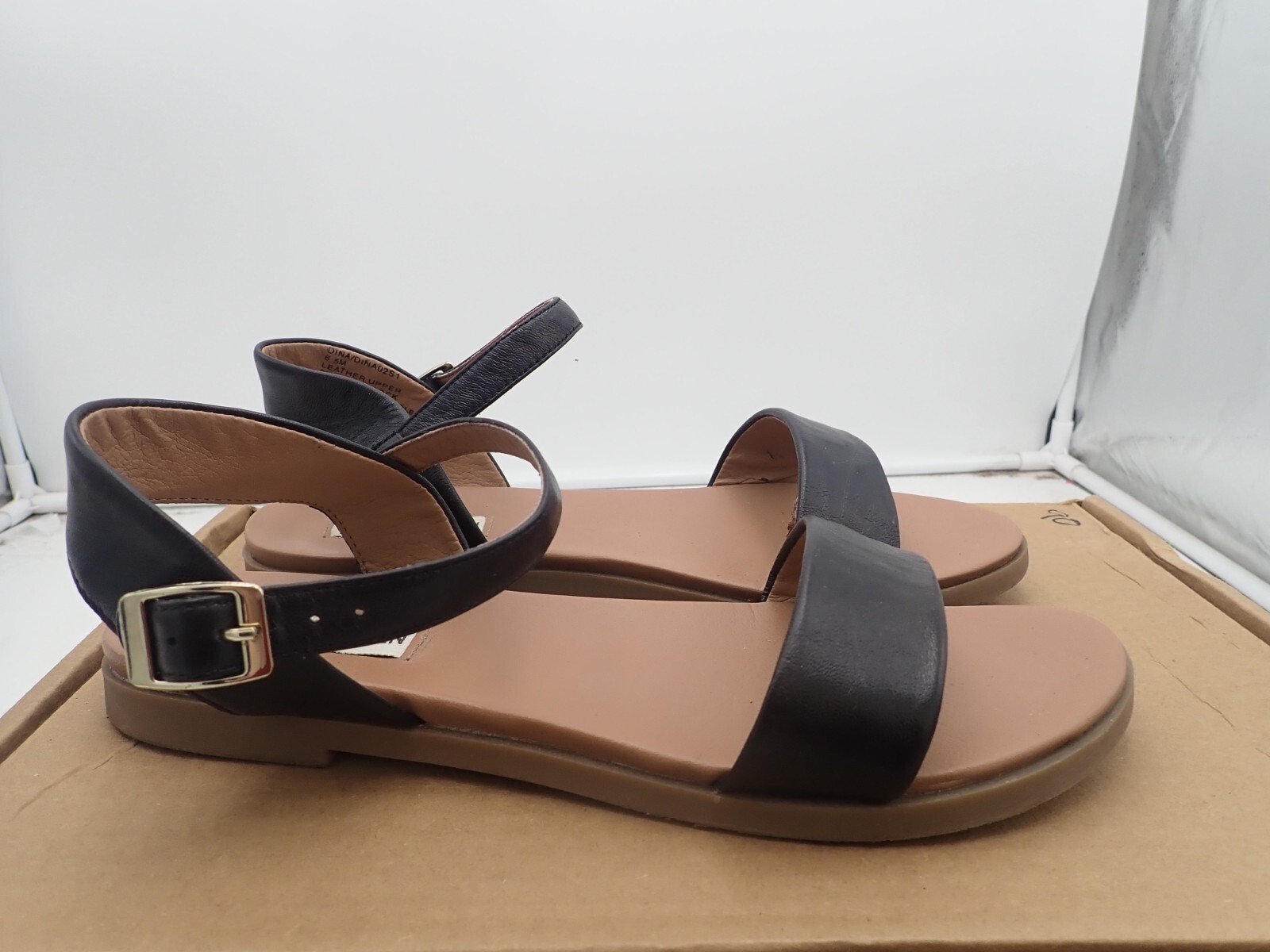 Steve Madden Dina Women Shoes Flat Sandals Black Leather Sz 6.5 M  829105165106 | eBay
