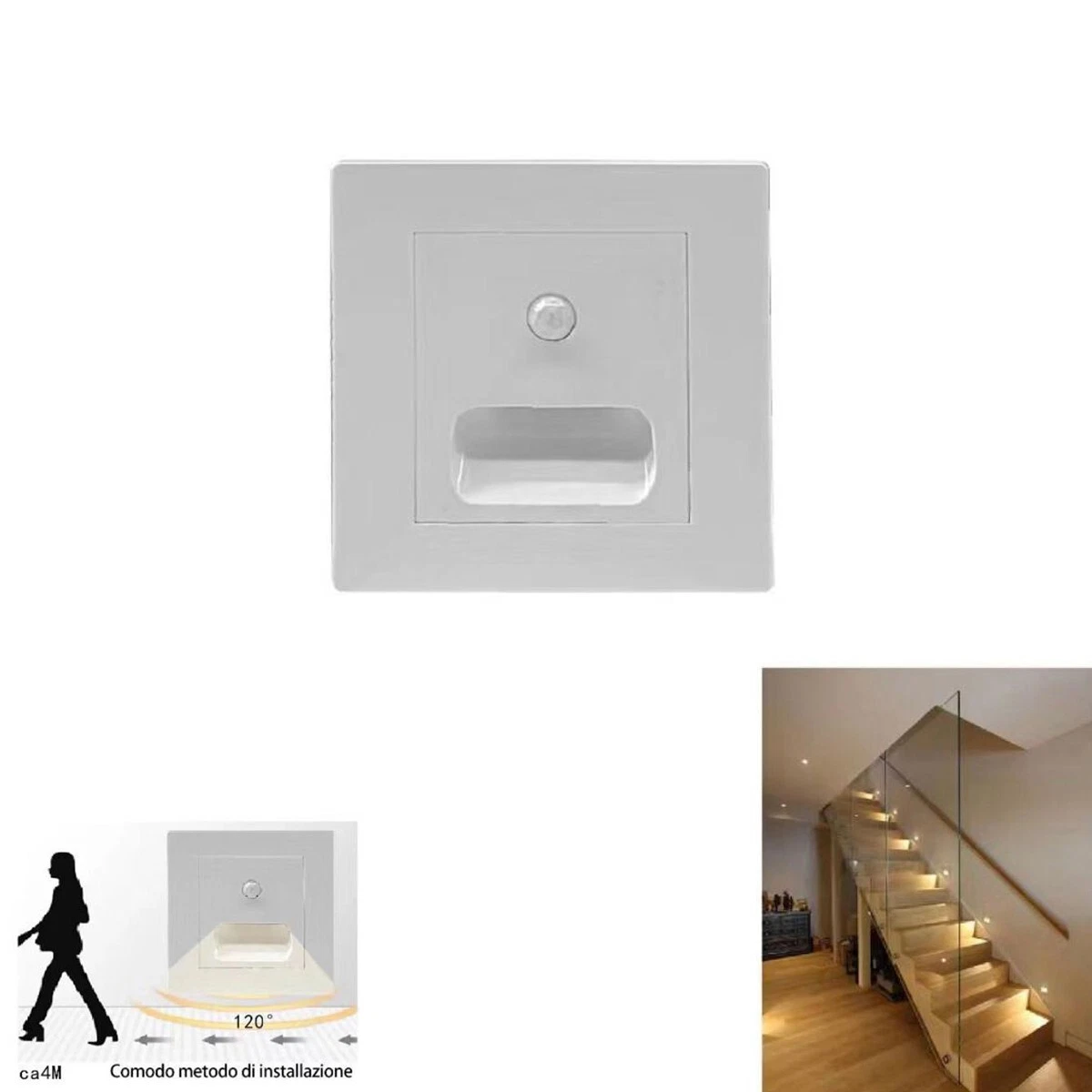 Luz Nocturna Marcador LED Cuadrado Blanco Sensor de Movimiento Luz Cálida 3000K