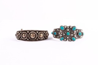 Turquoise Vintage Cluster Silver Bracelet Dome Cuff Lot 78.29g x 2