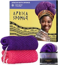 African Net Sponge Authentic - 2 Pieces Exfoliating Body Scrubber Bath Sponge -