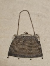 ANTIQUE GERMAN SILVER ART NOUVEAU CHAINMAIL MESH EVENING BAG PURSE 174 GRAMS.