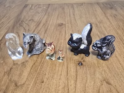 Lot Of 6 Vtg Miniature Figurines Chimp Cat Owls Skunk Squirrel