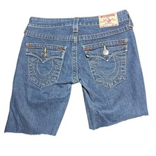 Vintage True Religion Low Rise Shorts Cutoff Denim Women's 26 Usa Made Y2K