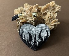 Black/Silver Rhinestone Heart Key Chain, Metal, Women, Bling Theme