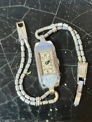 Bulova 1930s Vintage Art Deco Ladies Wrist Watch Silver Tone Manual Wind - Picture 3 of 8