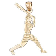 Baseball Player Charm Pendant 14k Gold 1.5 Grams 