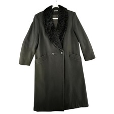 Vintage Braefair Black Wool Blend Coat Faux F...